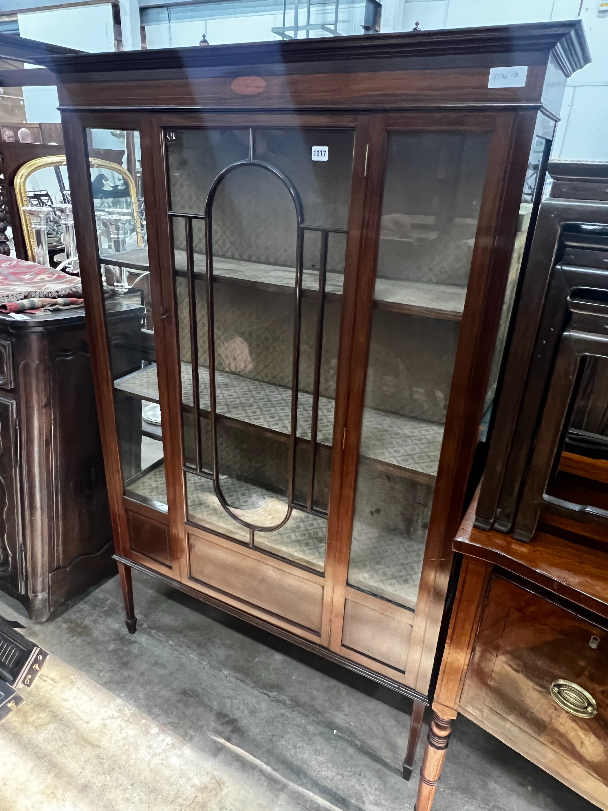 An Edwardian inlaid mahogany display cabinet, width 107cm, depth 34cm, height 168cm